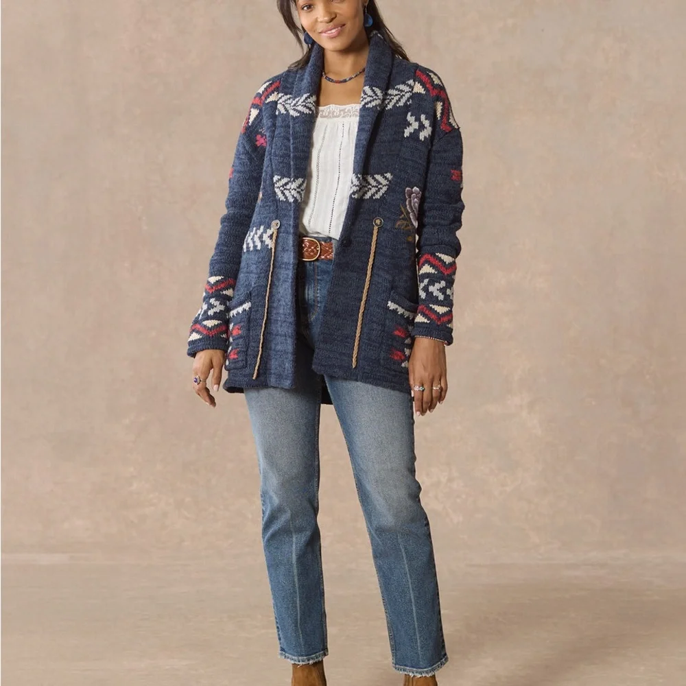 🌺SUNDANCE KATIA HERITAGE CARDIGAN IN INDIGO L - Picture 8 of 12